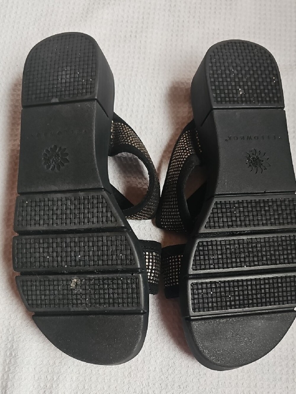 Yellow Box Black Slide Sandals with Metallic Stud Straps - Picture 2 of 5